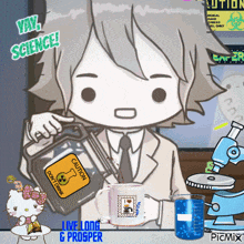 a cartoon of a man pouring something into a cup that says caution don 't drink