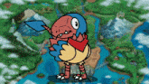 a cartoon bird is standing in front of a map of a country