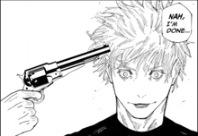 a person is pointing a gun at another person 's head .