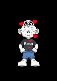 a cartoon character is wearing sunglasses and a shirt that says beso