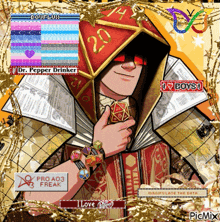 a cartoon of a man with a hood and a d20 holding a book