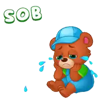 a cartoon teddy bear is crying and sob is written above him