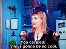 a woman in a witch costume says " you cacked "