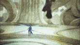 a woman in a purple dress is walking on a circle