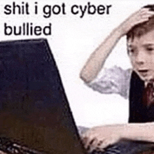 a boy is sitting at a desk using a laptop computer .