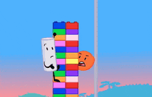 a ferris wheel made out of lego bricks with a cartoon character standing next to it