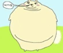 a cartoon drawing of a very fat hamster with a speech bubble .