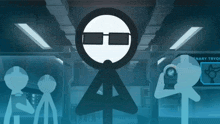 a stick figure wearing sunglasses is standing in front of a sign that says " binary tryout "