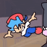 a cartoon character is laying on the floor with his arms outstretched .
