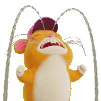 a cartoon hamster wearing a pink hat is crying with water coming out of his mouth