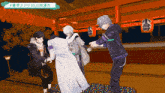 a group of anime characters standing in front of a sign that says 3d on it