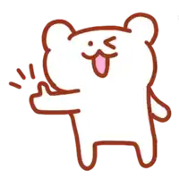 a cartoon bear with a pink tongue sticking out is giving a thumbs up