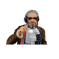 a man is holding a magnifying glass and the word precisely is below him
