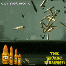 a cartoon of bullets falling from the sky with the words " the thicker is ammo "