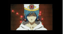 a cartoon character with blue hair and a white hoodie