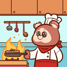 a cartoon of a bear wearing a chef 's hat cooking