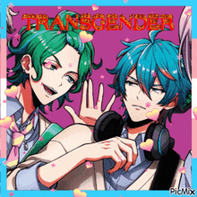 a picture of two anime characters with the word " transgender " on it