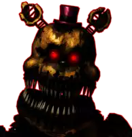 a nightmare bear with red eyes and a top hat on