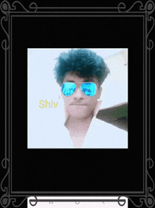 a picture of a young man wearing sunglasses with the name shiva written on the bottom