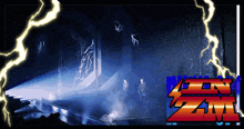 a poster with a lightning bolt and the letters zam