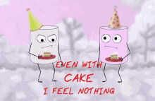 Marshmallow People Even With Cake I Feel Nothing GIF - Marshmallow People Even With Cake I Feel Nothing Birthday Party GIFs