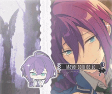 a picture of a girl with purple hair and the name mayoi solo de zo
