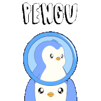 a penguin with a magnifying glass on its head and the word pengu written above it
