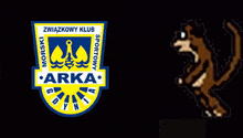 a logo for arka gdynia with a monkey urinating