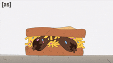 a cartoon drawing of two hands reaching for a sandwich that says ' as ' on the bottom