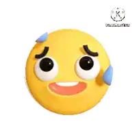 a yellow smiley face with sweat coming out of its nose