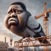a cartoon drawing of a man with a pigeon on his head by hailuo ai