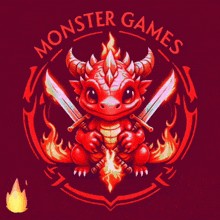 a monster games logo with a red dragon