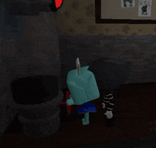 a cartoon character is standing in front of a sign that says item inim a
