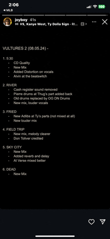 a screenshot of joyboy 's vultures 2 album on a cell phone