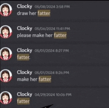 a screenshot of a conversation between clocky and a girl named clocky