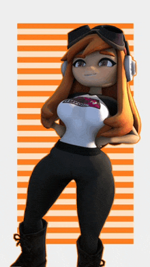 a cartoon girl wearing headphones and a t-shirt that says " i 'm sorry " on it