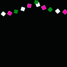 a black background with pink white and green squares and arabic writing