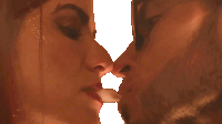 a man and a woman are kissing each other on a white background
