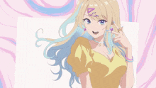 a blonde anime girl with sunglasses and a baseball cap