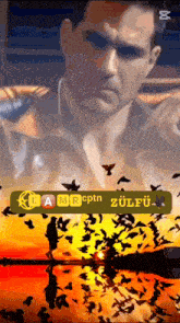 a painting of a man surrounded by birds and a sign that says ' lamrcptn zulfu '