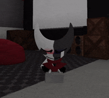 a black and white cartoon character is sitting on a box