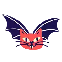 a red cat with bat wings behind its head