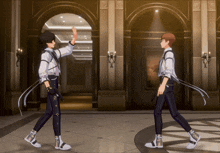 a couple of anime characters giving each other a high five