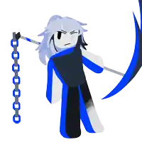 a cartoon character is holding a chain and a sword