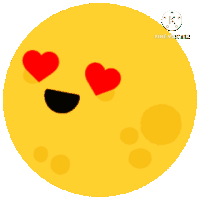 a yellow circle with red hearts in its eyes and the word kinemaster on the bottom