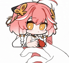 a drawing of a little girl with pink hair