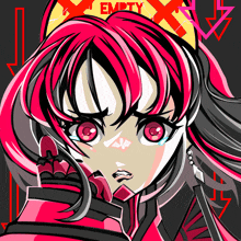 a drawing of a girl with red hair and the word empty on the bottom