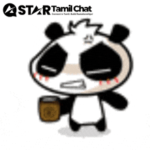 a cartoon of a panda with a star tamil chat logo