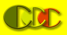 a yellow background with the letters cc in green and red