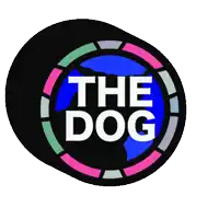 a sticker that says the dog on a black background